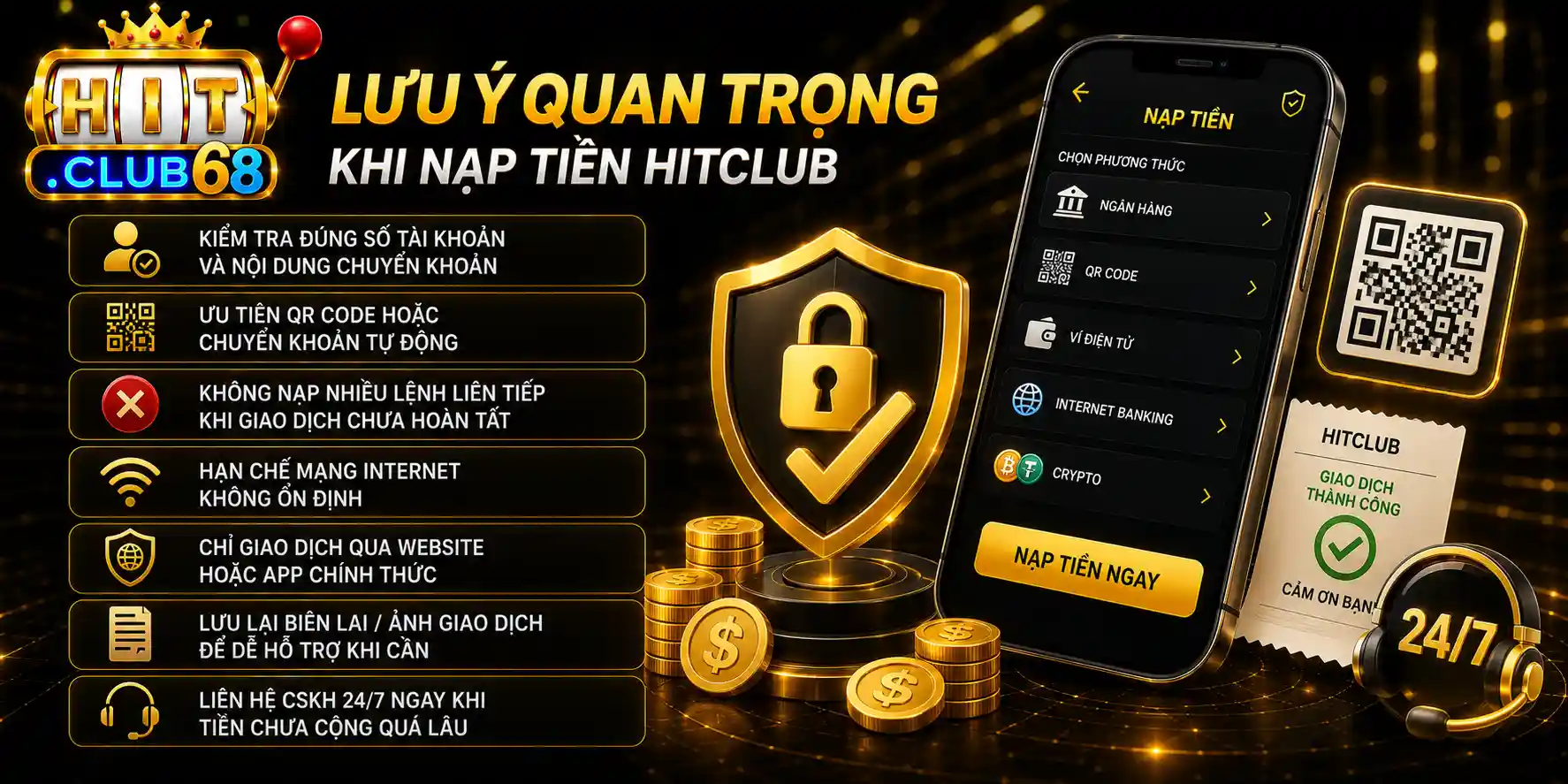 Những lưu ý quan trọng khi nạp tiền Hitclub